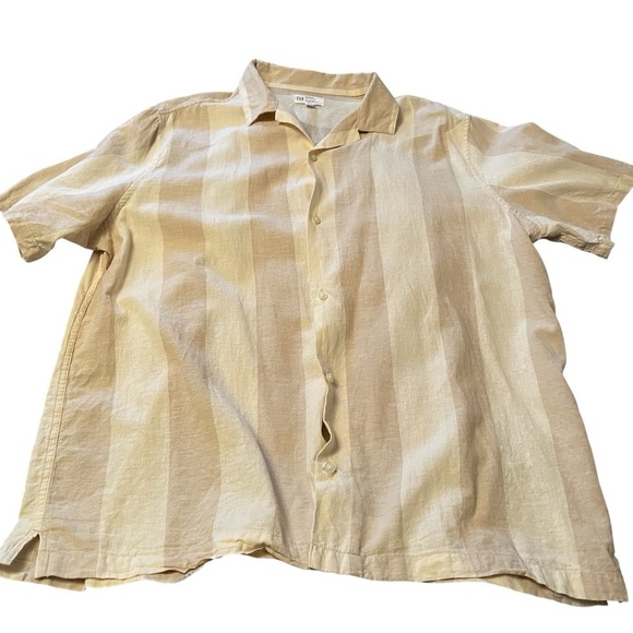 GAP Striped Linen Shirt With Cuban Collar-Size XL - Picture 8 of 13